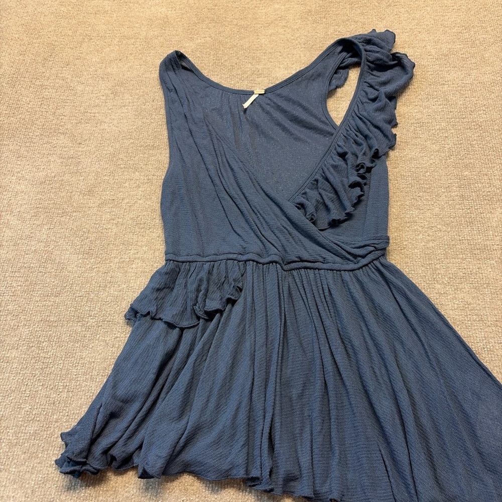 Free People One Shoulder Ruffle Babydoll Tunic Dress Women’s M Blue 1965